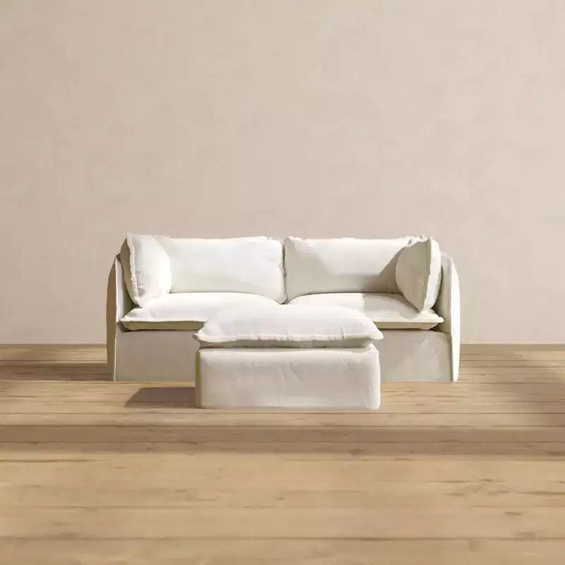 Divano componibile Anabei lavabile, 2 posti + pouf | seduta Memorix+ e cuscino sagomato