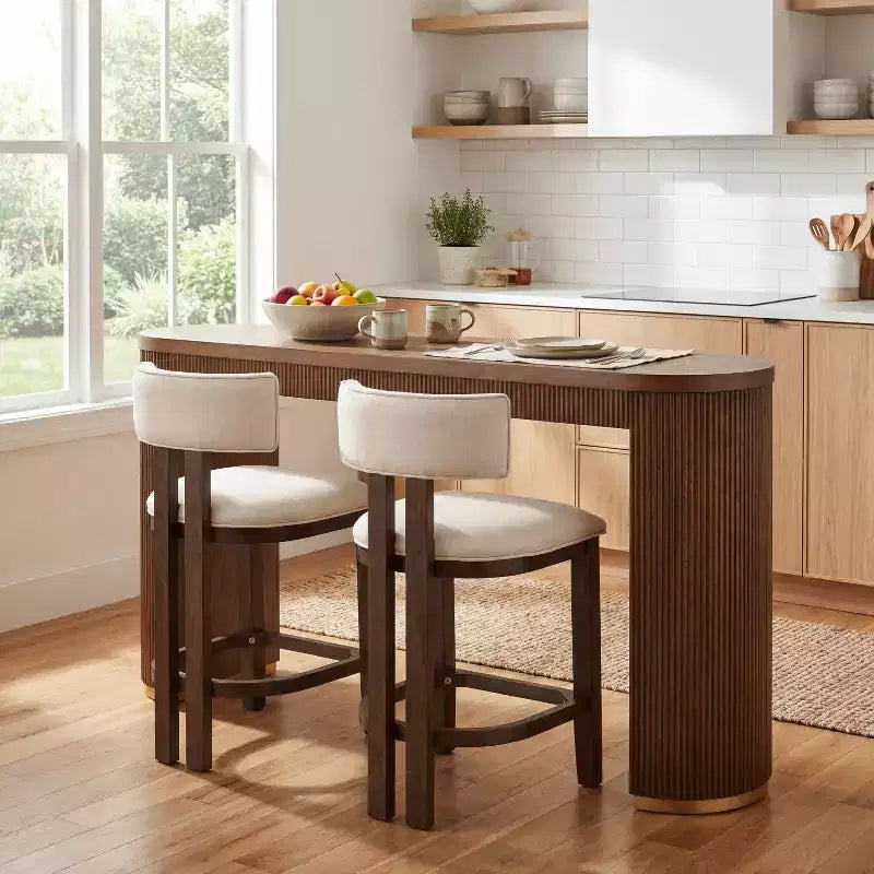 Set da pranzo da 3 pezzi Johnson di Christopher Knight Home in stile farmhouse, con sedie imbottite in legno della gomma ad altezza bancone e tavolo con scanalature
