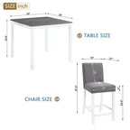 Set da pranzo GDFStudio Roseanne, 5 pezzi, moderno, altezza bancone, in legno di gomma, con 4 sedie rivestite in lino