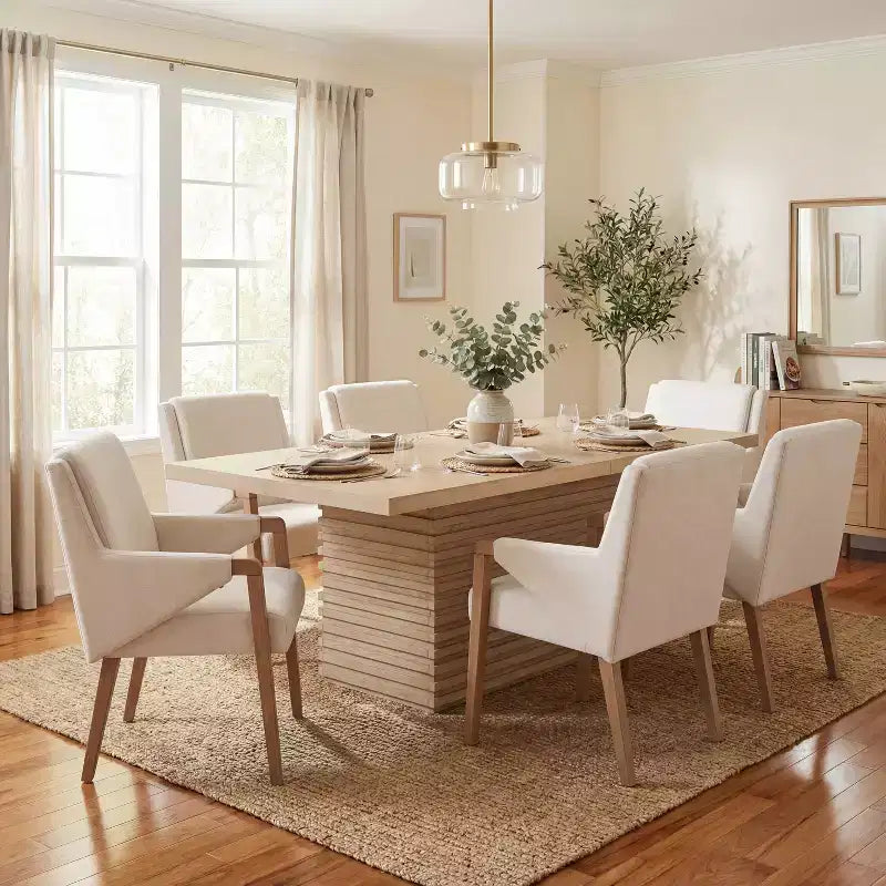 Set da pranzo Christopher Knight Home Selena da 7 pezzi, in stile moderno di metà secolo, con sedie imbottite e tavolo rettangolare