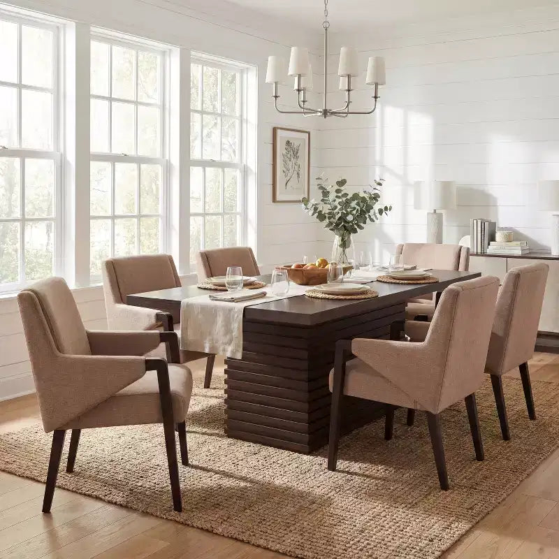 Set da pranzo Christopher Knight Home Selena da 7 pezzi, in stile moderno di metà secolo, con sedie imbottite e tavolo rettangolare