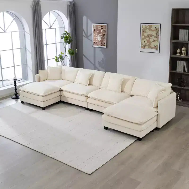 Divano componibile modulare GDFStudio Dulles Modern a 4 posti rivestito in ciniglia con 2 pouf