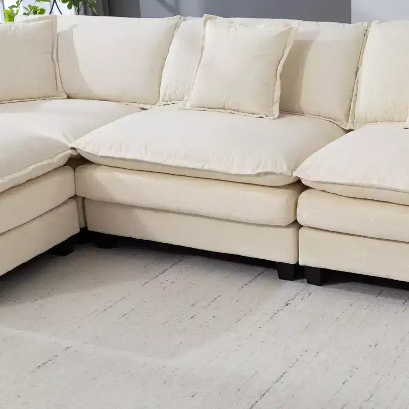 Divano componibile modulare GDFStudio Dulles Modern a 4 posti rivestito in ciniglia con 2 pouf