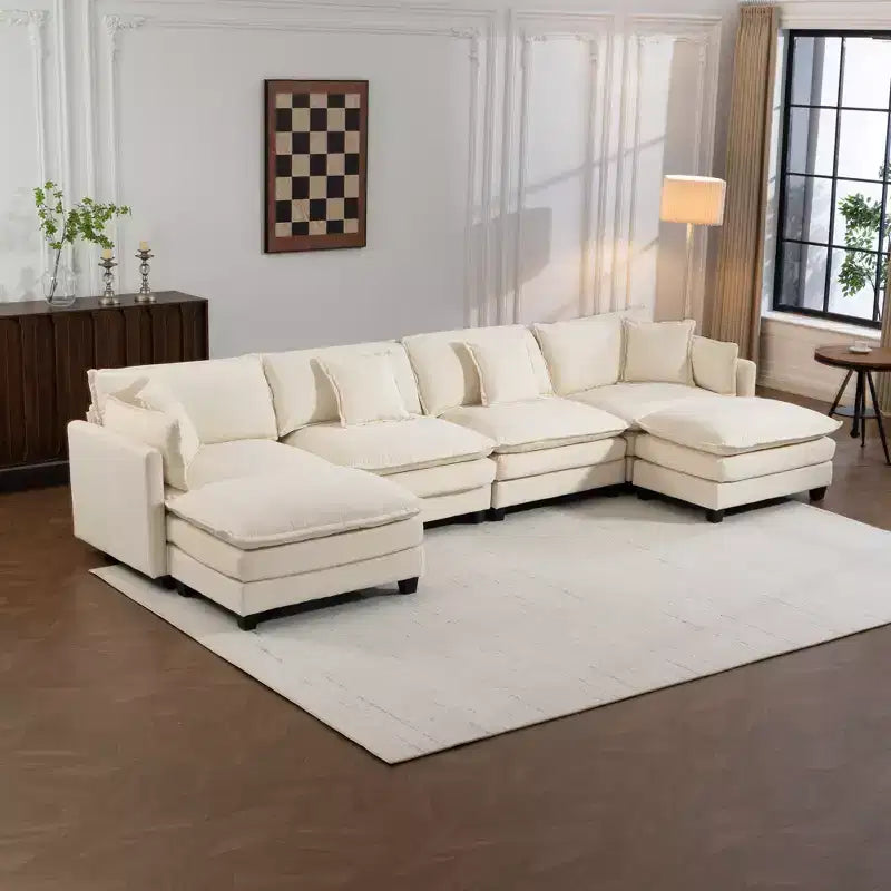 Divano componibile modulare GDFStudio Dulles Modern a 4 posti rivestito in ciniglia con 2 pouf