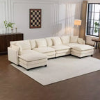 Divano componibile modulare GDFStudio Dulles Modern a 4 posti rivestito in ciniglia con 2 pouf
