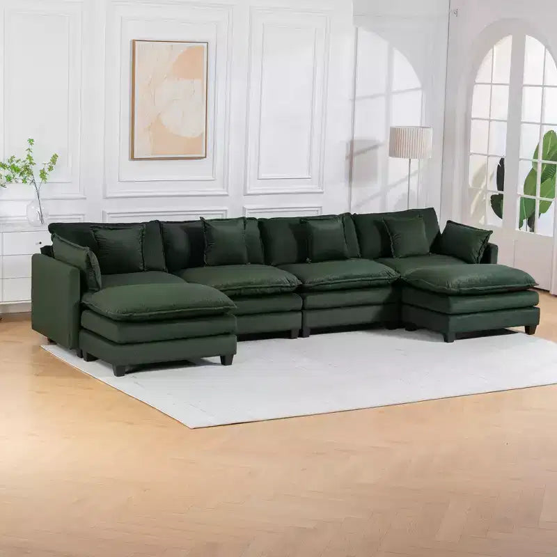Divano componibile modulare GDFStudio Dulles Modern a 4 posti rivestito in ciniglia con 2 pouf