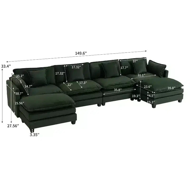 Divano componibile modulare GDFStudio Dulles Modern a 4 posti rivestito in ciniglia con 2 pouf