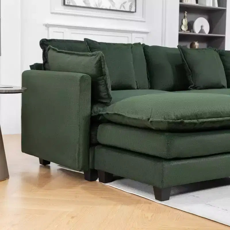 Divano componibile modulare GDFStudio Dulles Modern a 4 posti rivestito in ciniglia con 2 pouf