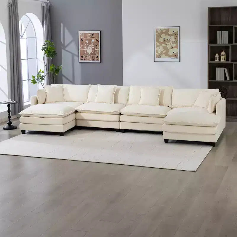 GDFStudio Dulles Modern 4-Seat Chenille Upholstered Modular Sectional Sofa with 2 Ottomans