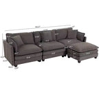 GDFStudio Fairmont 113.77 Divano componibile a 3 posti rivestito in ciniglia con pouf e cuscini lombari