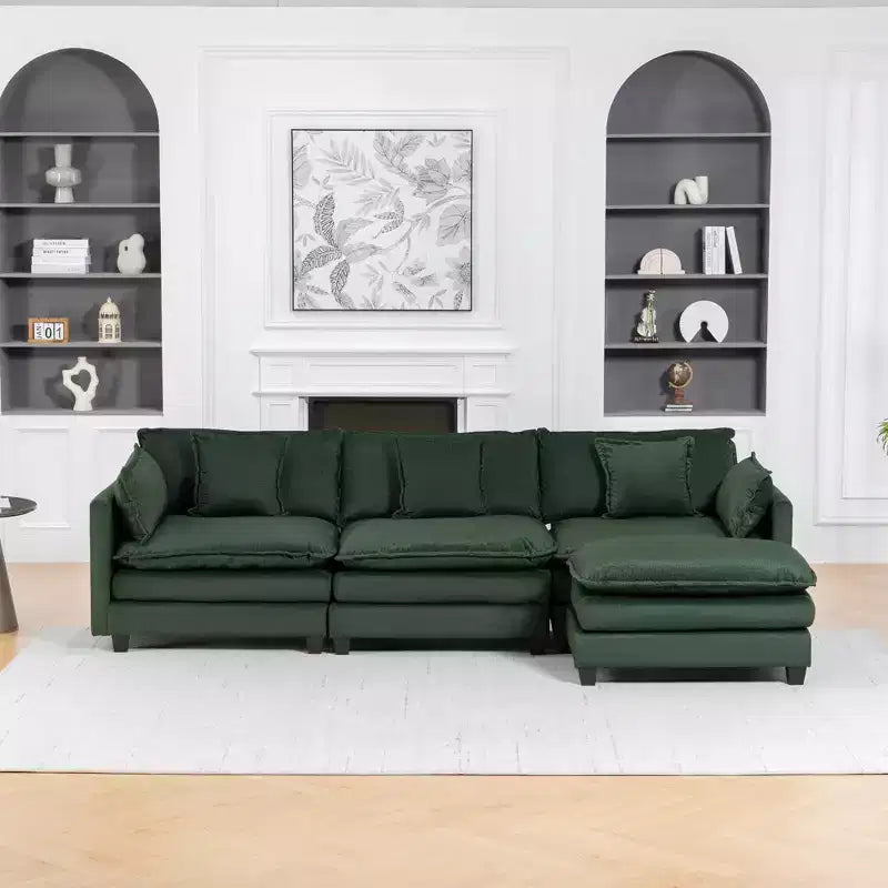 GDFStudio Fairmont 113.77 modulares 3-Sitzer-Ecksofa mit Chenille-Bezug, Hocker und Lendenkissen
