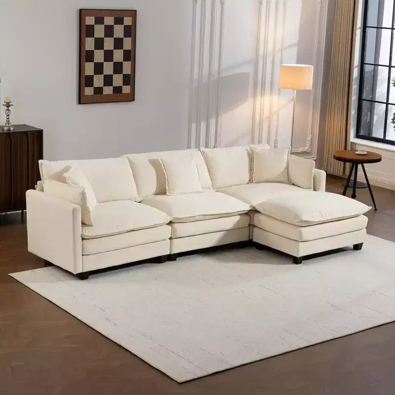 GDFStudio Fairmont 113.77 modulares 3-Sitzer-Ecksofa mit Chenille-Bezug, Hocker und Lendenkissen