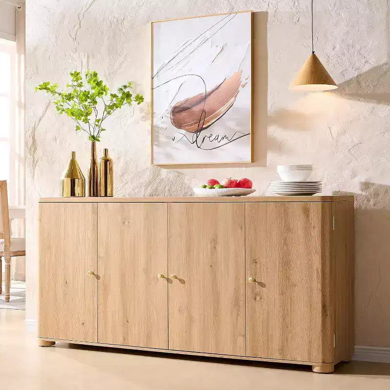 Credenza da cucina con 4 ante e ripiani, grande credenza moderna, mobile contenitore da 66 pollici per angolo caffè