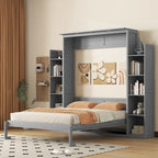 Queen Size Murphy Bed with Shelves and LED Lights Wall Bed for Kids Teens Adults Space-Saving, Easy Assembly