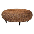 Handwoven Seagrass Coffee Table with Wooden Legs - Natural Wicker Round Living Room Table for Living Room or Bedroom Dcor