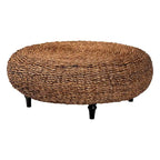 Handwoven Seagrass Coffee Table with Wooden Legs - Natural Wicker Round Living Room Table for Living Room or Bedroom Dcor