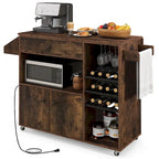 Kitchen Island Cart w/ Drop-Leaf & Power Outlet Microwave Shelf