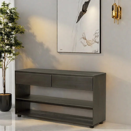 48 Solid Wood Console Table with 2 Drawers & 2 Shelves Solid Wood Legs & Adjustable Feet