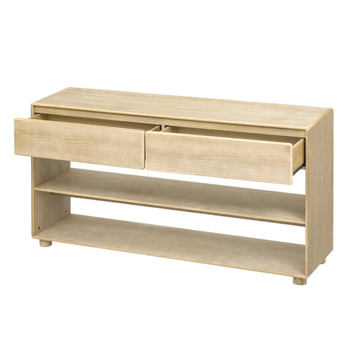 Consolle da 122 cm in legno massiccio con 2 cassetti e 2 ripiani, gambe in legno massiccio e piedini regolabili