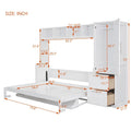 White Full Size Murphy Bed with Built-in Shelf and Drawers