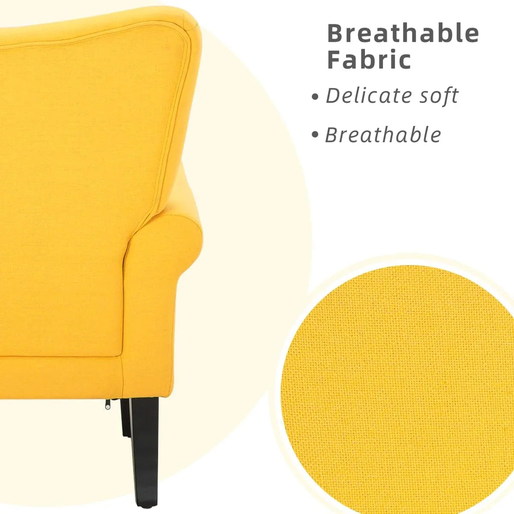 Fauteuil d’appoint moderne Erommy, fauteuil à dossier haut, canapé une place en tissu rembourré avec boutons et pieds en bois pour le salon