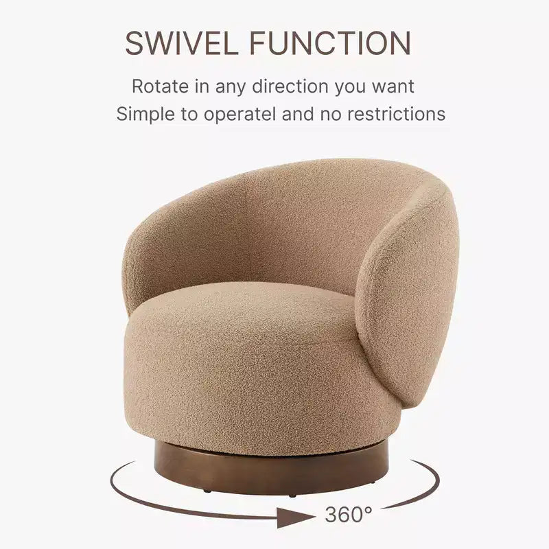 Fauteuil tonneau pivotant rembourré d’appoint Spruce&Spring avec base en bois