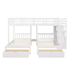Lit superposé Whisen avec lit double au-dessus de deux lits une place, lit superposé triple en bois avec tiroirs et barrières de sécurité