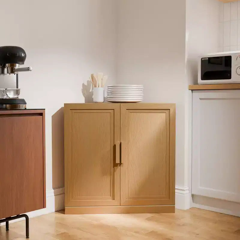 Meuble d’angle Dovelina avec étagères réglables, buffet, meuble à vin et meuble de cuisine et de salle à manger avec portes en bois - 31 po H x 31 po L, 36 po H x 31 po L