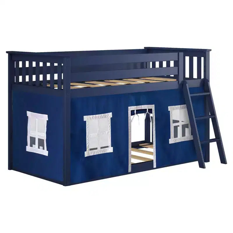 Lit superposé bas Max & Lily, 2 couchages simples, avec rideaux