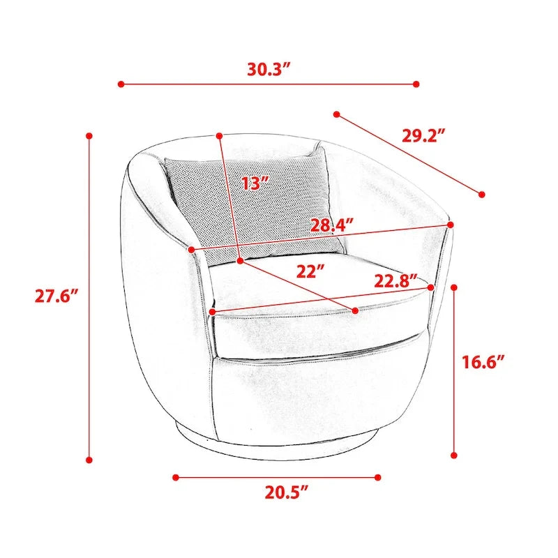 Fauteuil tonneau pivotant rembourré avec rangement, chaise d’appoint moderne pour salon, chambre, bureau ou coin lecture