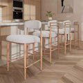 Ensemble de 4 tabourets de bar sans accoudoirs en bouclé, pieds en métal effet bois pour cuisine, salon, restaurant ou café – Morden Fort