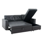 Divano componibile reversibile trasformabile con letto estraibile, chaise longue con contenitore nascosto e gambe resistenti