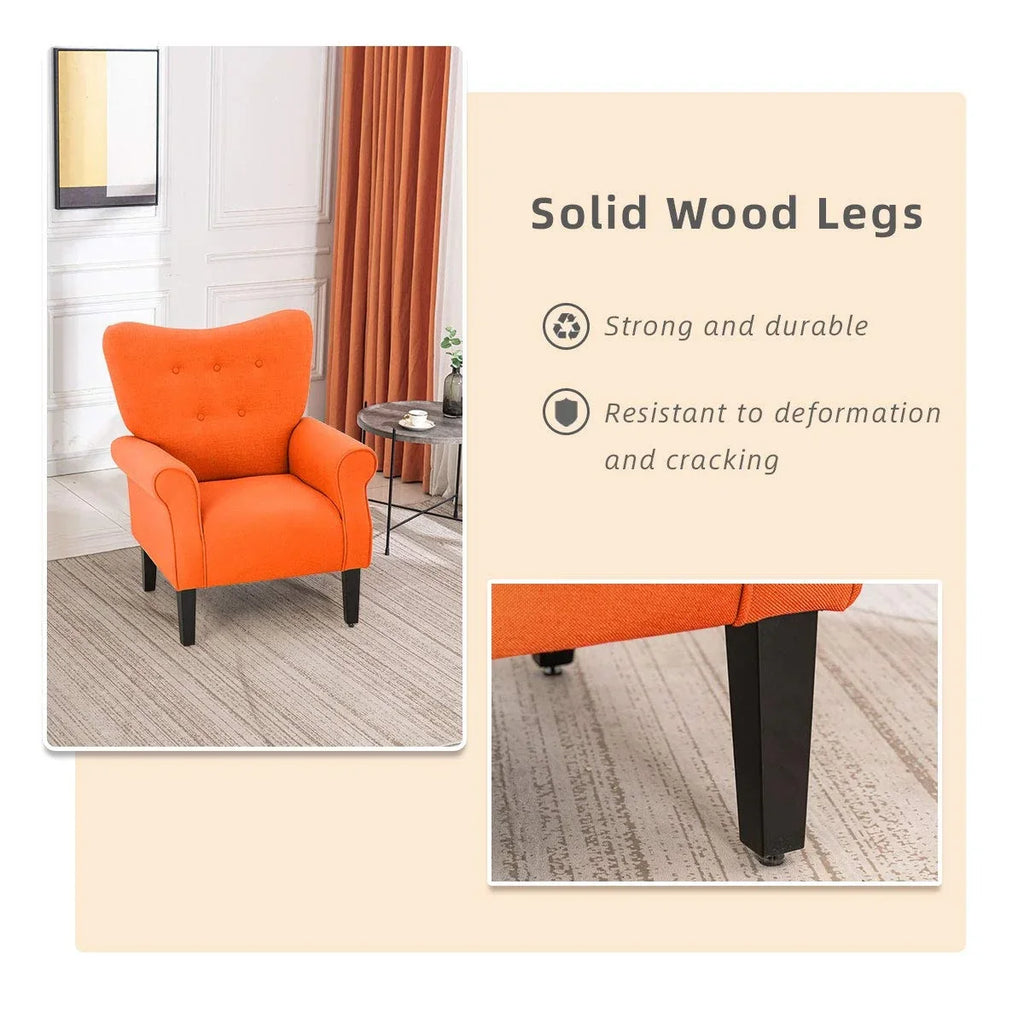 Fauteuil d’appoint moderne Erommy, fauteuil à dossier haut, canapé une place en tissu rembourré avec boutons et pieds en bois pour le salon