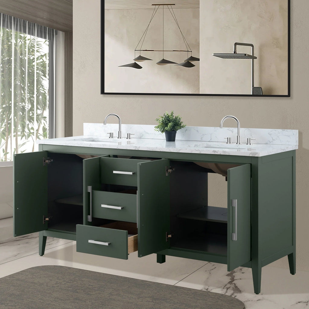 Meuble-lavabo Vanity Art 72 à double vasque avec plateau en marbre reconstitué