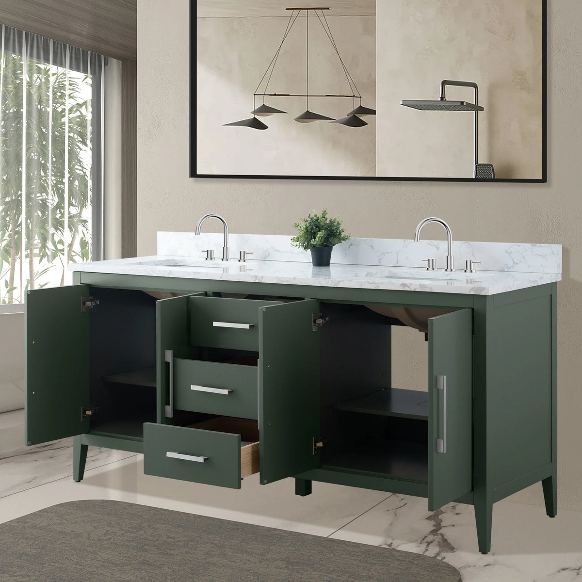 Meuble-lavabo Vanity Art 72 à double vasque avec plateau en marbre reconstitué