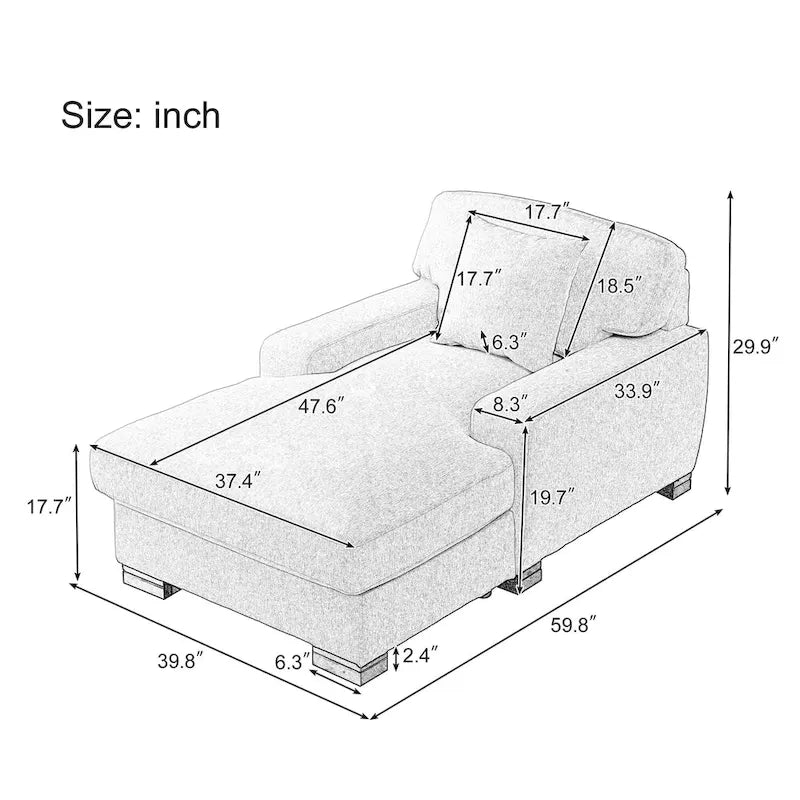 Canapé-lit moderne surdimensionné avec méridienne, style mi-siècle, avec coussin