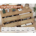 Cassettiera in rattan per camera da letto con 6 cassetti, cassettiera larga moderna in stile rustico da 47 pollici, mobile contenitore in legno per organizzare armadio, soggiorno e corridoio