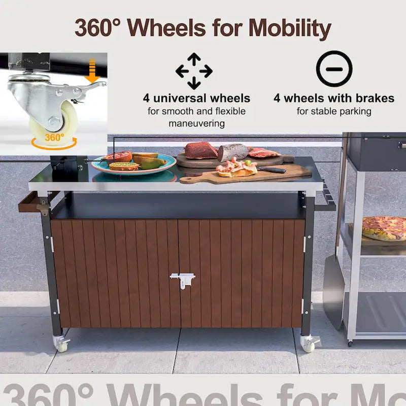 Chariot de barbecue extérieur avec plateau en acier inoxydable (tabouret non inclus)