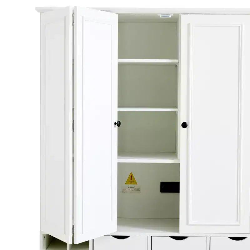 Armoire garde-manger indépendante Whisen de 71 po de hauteur, grand meuble de rangement pour salle à manger avec 4 portes pliantes, étagères et porte-bouteilles