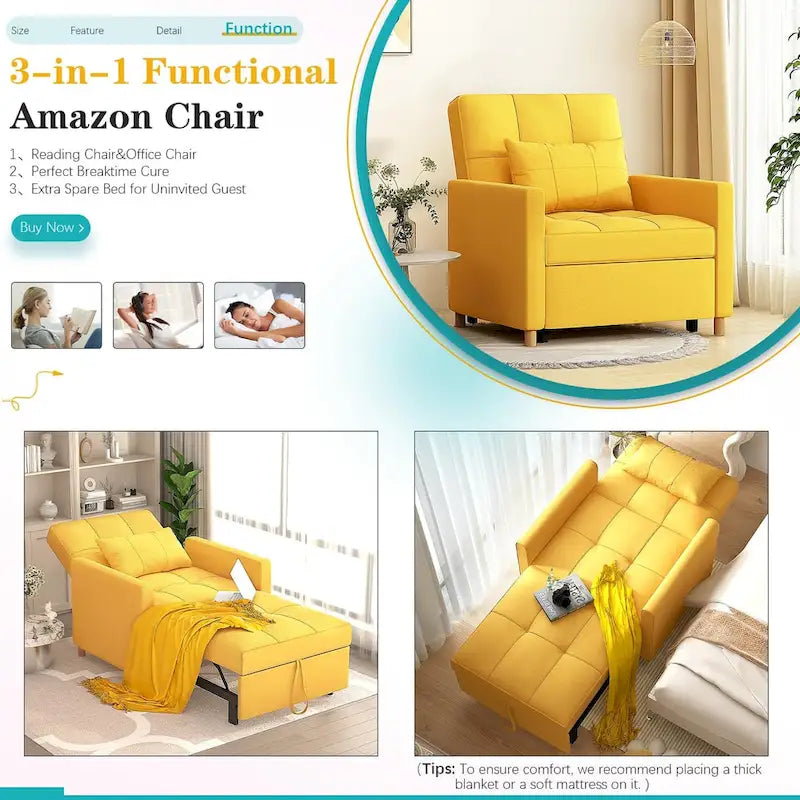 Poltrona divano letto 3 in 1 AECOJOY con cuscino e schienale convertibile