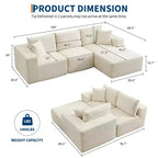 108 modernes Sofa, 3-Sitzer-Sofa in L-Form mit Polsterbezug und Kissen, Sofa mit tiefer Sitzfläche, keine Montage erforderlich