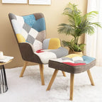 Fauteuil d’appoint avec pouf, ensemble fauteuil et pouf pour le salon, fauteuil d’appoint confortable avec accoudoirs pour la chambre, revêtement en tissu à motifs créatifs