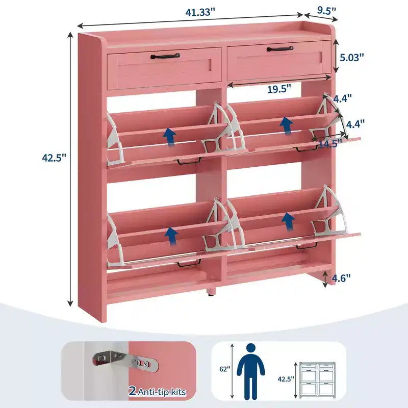 Scarpiera con 4 cassetti a ribalta e 2 cassetti superiori, mobile portascarpe in legno con ripiano regolabile, mobili portascarpe indipendenti