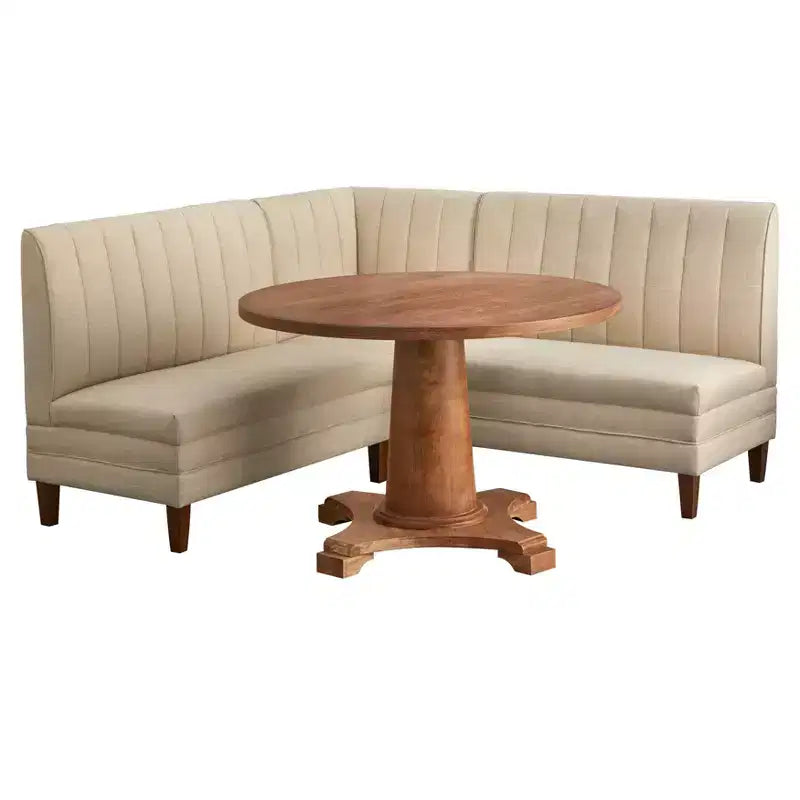 Set da pranzo Lifestorey Kerrington da 4 pezzi con banquette con schienale trapuntato, noce/crema: tessuto effetto lino, tavolo con base a piedistallo