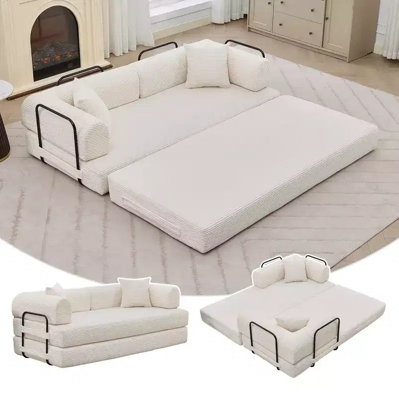 Canapé-lit convertible 4-en-1, matelas de sol pliant en velours côtelé sans cadre de 79 pouces avec oreiller, causeuse sans assemblage pour petit appartement
