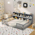 Letto a pavimento Montessori Twin/Full con libreria, ripiani contenitore e sponde di sicurezza, bianco/grigio