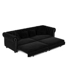 Canapé-lit escamotable et convertible Whisen en velours, format très grand lit, 3-en-1, avec ottoman amovible et design capitonné