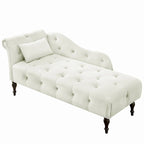 Chaise longue moderna da 60,6" in velluto con bottoni trapuntati, gambe in legno massello e borchie decorative