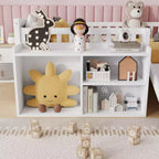 Cadre de lit mezzanine bas Whisen 1 place pour enfants avec toboggan, bibliothèque de rangement mobile et barrières de sécurité