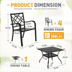 SUNCROWN Outdoor Patio 5/7 Piece Steel Dining Sets Metal Slatted Table and Stackable Chairs Powder Coated Frame